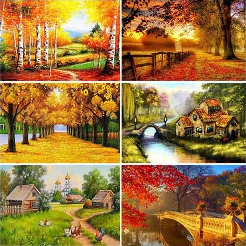 Diamond Embroidery DIY Landscape 5D Diamond Painting Full Square Drill Mosaic Autumn Tree Rhinestones Cross Stitch Home Decor