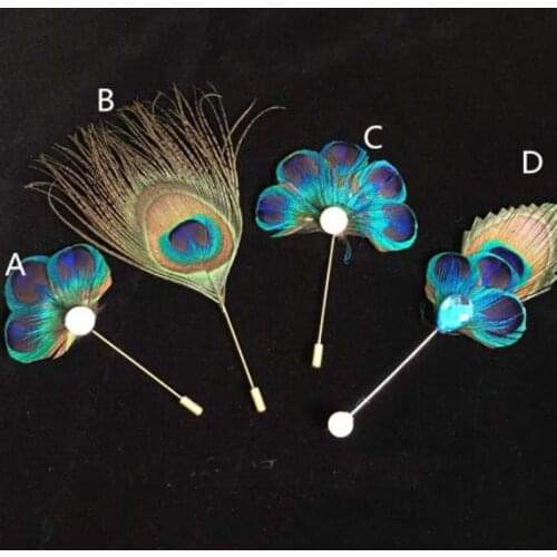 DIY10Pcs/Lot Feather Corsage Groom groomsman Wedding party Best Man suit peacock Feather Boutonniere For Guy pin Wedding Flowers