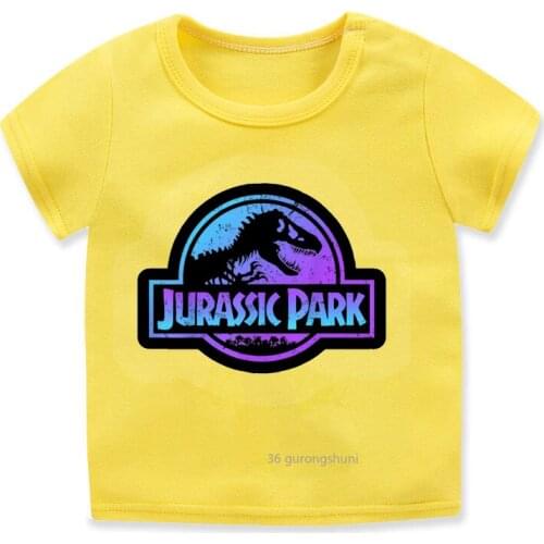 Jurassic Dinosaur Cartoon Print Boys T-shirt Yellow T Shirt Cute Kids Clothes Vogue Summer Tops High Quality Wholesale T Shirts