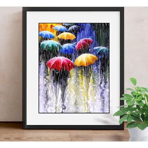 Full Drill Square 5D DIY Diamond Painting Street Diamond Embroidery Rain Umbrella Picture Of Rhinestone Decor Home