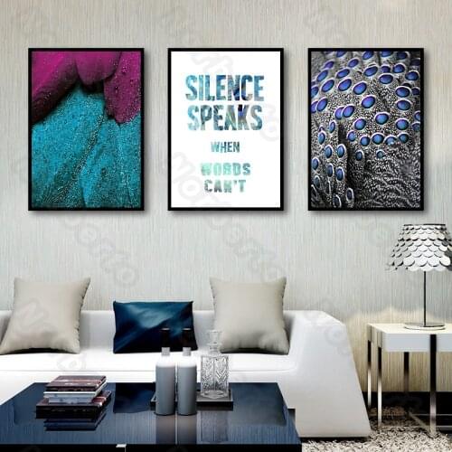 Modern Style Canvas Painting Poster Peacock Feathers with Various Bold Colors a Single Word About Speaking for Home Rooms Decora