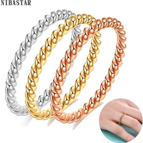 Thin Spiral Twisted Ring For Women Stainless Steel Small Minimalist Style Ring Fashion Braided Shape Jewelry For Girl