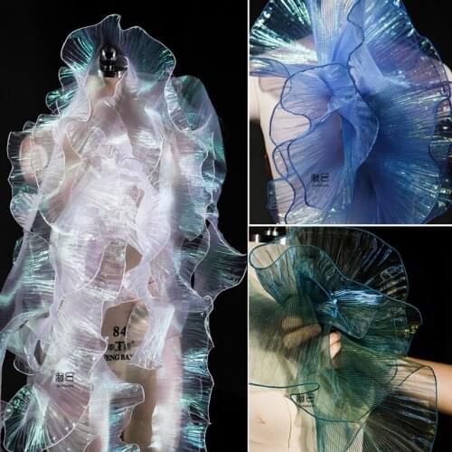 13cm Mermaid Phantom Gradient Yarn Lotus Leaf Lace Organza Pleated Wedding Dress Decoration DIY Clothes Surface Accessorie