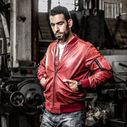 YR!Free shipping.100% tanning goatskin.Brand classic A1 leather flight bomber jacket,mens slim genuine leather coat,plus size