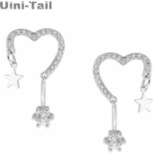 Uini-Tail hot new 925 sterling silver small heart-shaped stars micro-set earrings niche design fashion wild simple jewelry ED614