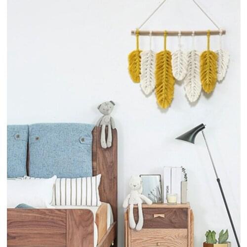 HandMade Macrame Wall Hanging Feather Cotton Woven Leaves Living Room Headboard Door Porch Hangings Boho Decor