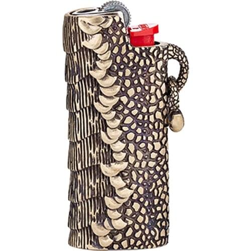 Metal Brass Snakeskin Skull Agate DecorationExplosion-Proof Gas Lighter Cover Box For BIC J5 J3