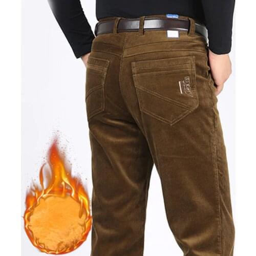 ICPANS Casual Pants Straight Loose Fleece Thicken Warm Winter Pants Men Corduroy Men Trousers Plus Size 40 42 44 2018 New