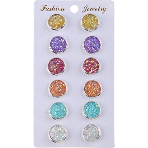 6 Pairs Stainless Steel Shiny Austrian Crystal Round Stud Earrings Set Jewelry U2JF