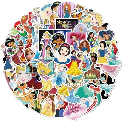 Disney Elsa Snow Whitel Princess Sticker For Kids Luggage Skateboard Phone Laptop Car Bicycle Guitar Girl Decal Stickers 50pcs