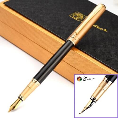 Picasso 906 Great Athens Dynasty Fine Nib / Calligraphy Bent Nib Fountain Pen Black With Noble Golden Cap For Writing Pen