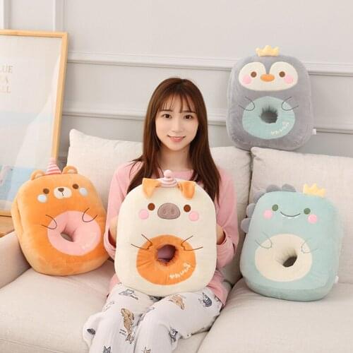 Cartoon Animal Nap Pillow Plush Toy Soft Stuffed Pig Dinosaur Bear Penguin Dolls Sofa Chair Seat Cushion Kids Toys Home Decor