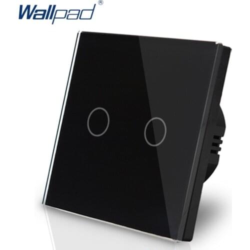 Luxury Wallpad EU UK Standard 110~220V LED Indicator Black 2 Gang 1 Way Touch On/Off LED Lighting Wall Switch Panel