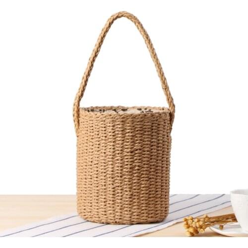 Hand-made Bucket Straw Bag Top Handle Handbags Luxury Designer Woven Shoulder Bag Raffia Summer Vacation Casual Bags for Woman
