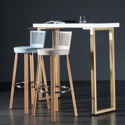 Nordic Solid Wood Home Balcony Casual Bar Chairs Modern Minimalist Cafe Hotel High Bar Chair Creative Front Desk Back Bar Chair