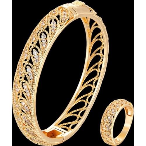 Vankeliif Simple Bangle and rings women’s jewelry sets hollowed-out water drop combinations popular jewelry inlaid with zircon