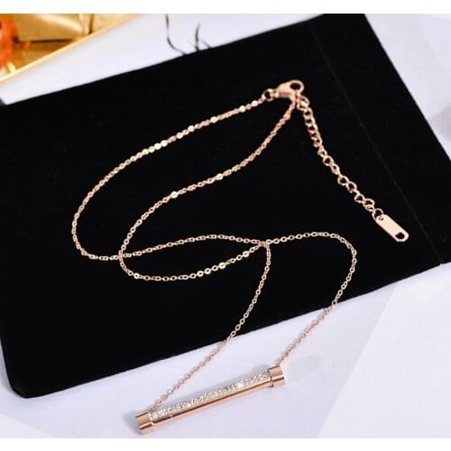 YUN RUO Rose Gold Color Pave Crystal Lamp Pendant Necklace Accessory Titanium Steel Jewelry Woman Gift Never Fade Drop Shipping