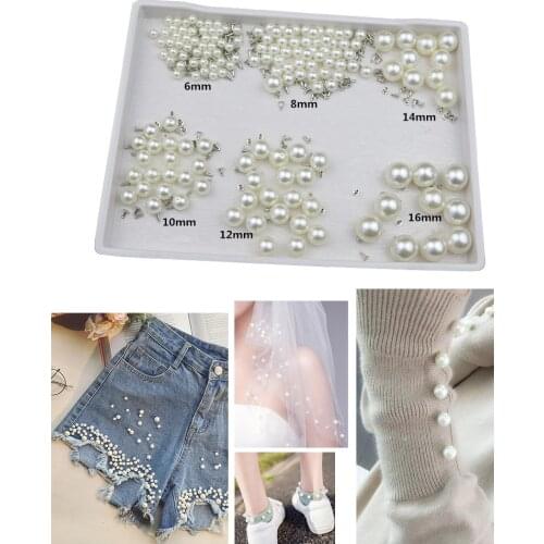 50/100Sets Round Imitation Pearl Rivets Studs DIY Wedding Decoration Rivet Pearl Clothing Set Shoes Bag Accessories Beads Spikes