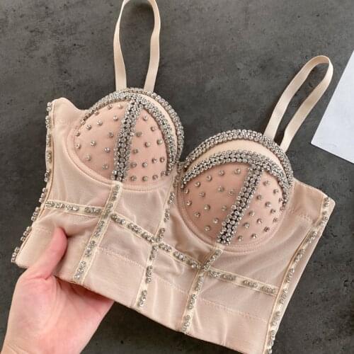 Lady New Fashion High Street Chest Wrapped Padded Vest Beads Summer Sexy Sleeveless Bustier Crop Tops Women Party Wear