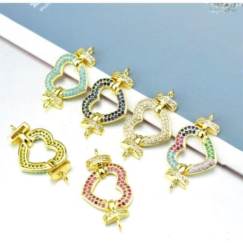 Two-hole golden stainless steel DIY bracelet pendant necklace lady wish jewelry love heart pendant micro-inlaid color zircon