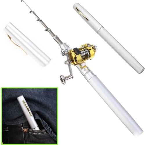 1Pcs Mini Portable Aluminum Alloy Pocket Telescopic Pen Fishing Tackle Rod With Pole Reel For Outdoor Fishing