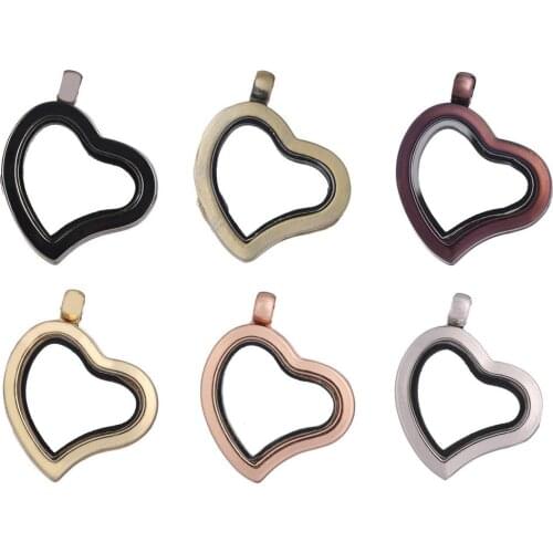 1pcs Rainbow Heart no Rhinestone Alloy Magnetic Glass Lockets Living Memory Floating Charms pendant for necklace women Jewelry