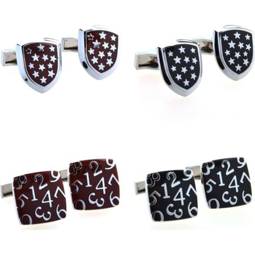 10pairs/lot Copper Enamel Cufflinks Stars Shield Square Figure Number Cuff links Shirt Cufflinks Mens Jewelry Wholesale