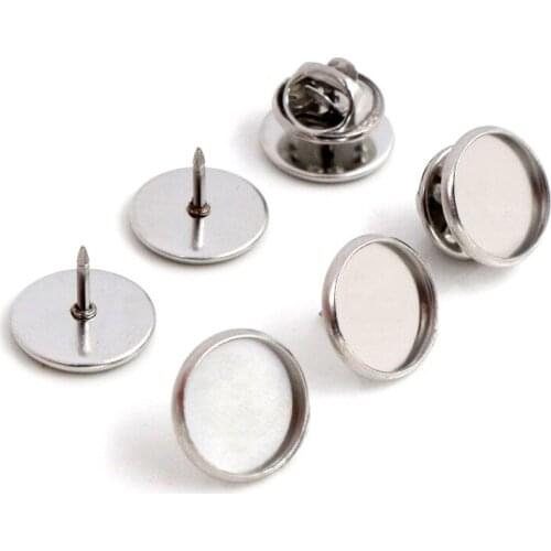 10pcs 12mm Inner Size Stainless Steel Material Brooch Style Cabochon Base Blank Cufflink Spacer Settings Tie Tack Pins-T5-06