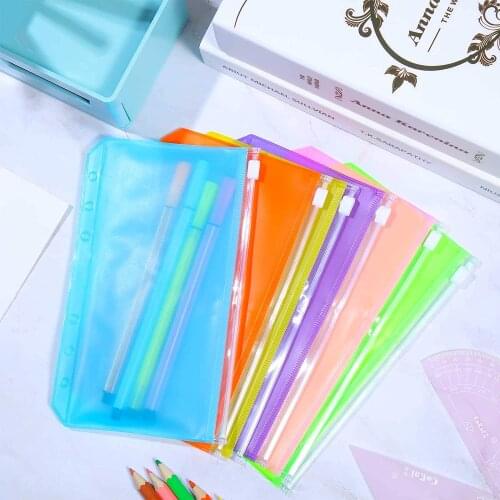6pcs/Set A6 Binder Pocket Notebook Binder Binder Bag Colored 6-hole Binder Zipper Folder Waterproof PVC Bag File Pocket Envelope