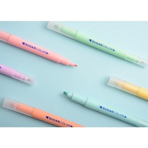 6PCS Highlighters Stationery Set Marker Pen Pastel Dual Tip Fluorescent Pencil for School Office Art Drawing