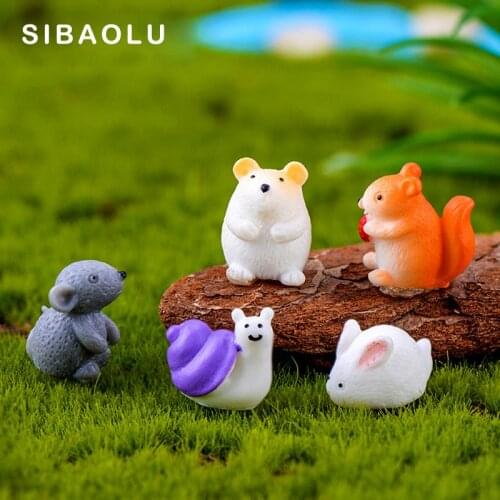 6pcs Mini Rabbit Squirrel snail figurine cartoon Animal Model dollhouse home miniature fairy garden decoration DIY accessories
