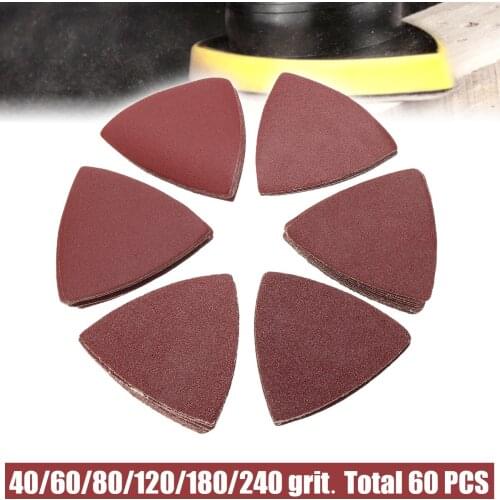 60pcs 40/60/80/120/180/240 Grits Triangle Sandpapers Disc Abrasive Tools For Polishing 80*80*80mm