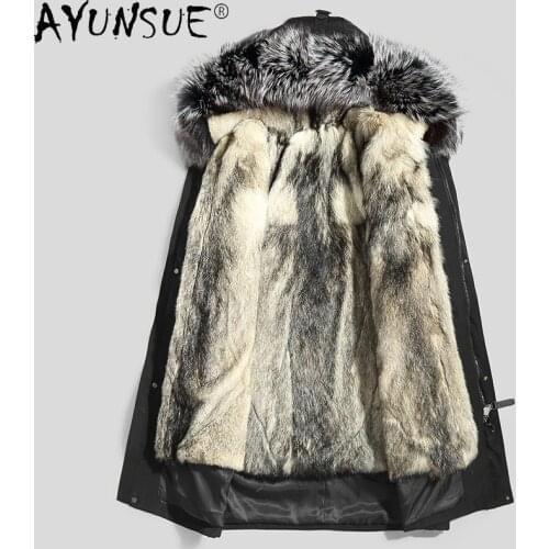AYUNSUE Winter Jacket Men Clothing Erkekler Parkas Hooded Warm Real Shearling Jackets Wolf Fur Coat Male Hommes Veste LXR972