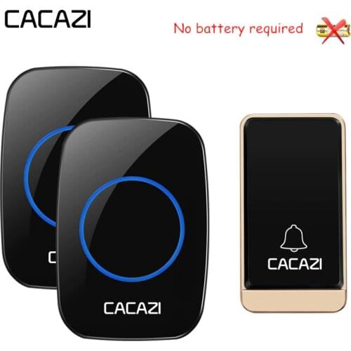 CACAZI No battery Ruquired Wireless Waterproof Doorbell LED light EU Plug Self-powered Home door bell 1 2 Button 1 2 Receiver