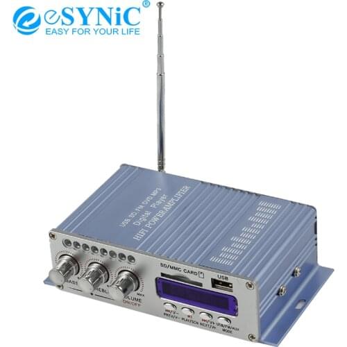 ESYNiC Mini Hi-Fi Stereo Audio Amplifier RCA 3.5mm Audio Interface Amp Support USB + SD + FM For Mp3 IPod Car Motorcycle Blue