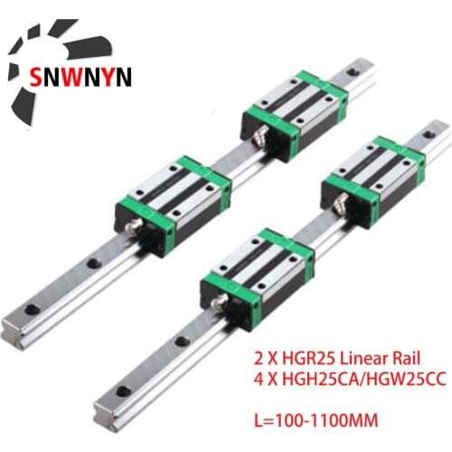 HGR25 HGH25 Linear Guide Rails 25mm 2pcs Linear Guide Rail Any Length+4pcs Slide Block Carriage HGH25CA /Flang HGW25CC CNC Parts