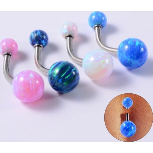 CHUANCI 1 PC Round Fire Opal Stone Belly Button Ring Navel Piercing New Body Piercing Jewelry 14G
