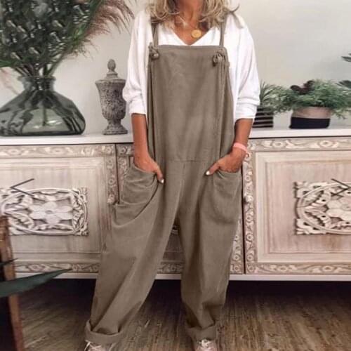 Jumpsuits Women Plus Size Solid Oversized Bodysuit Loose Pocket Overalls Dungarees Romper Baggy Playsuit Jumpsuit Ropa Mujer#F3