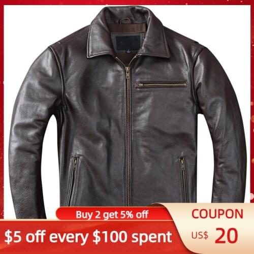 2021 Dark Brown Casual Style Genuine Leather Jacket Men Plus Size 4XL Real Natural Cowhide Autumn Coat
