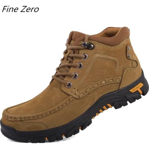 Genuine Leather Lace Up 38~47 Men Boots Plush Warm Winter Men Dress Oxfords Big Size Anti Skidding Outdoor Black Brown Sneaker
