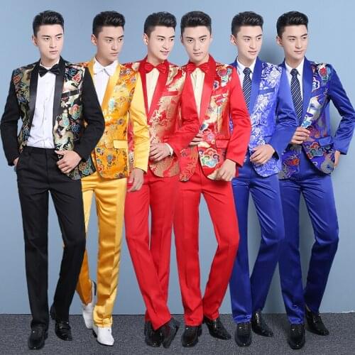 Groom suits mens wedding dress chinese style costume men embroidery suits latest coat pant designs terno masculino casamento
