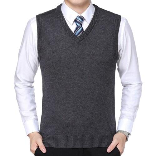 New 2019 Knitted Pullover Male V-Neck Sleeveless Formal Business Homme Casual Knitwear Solid Men Thin Sweaters Vest Gilet