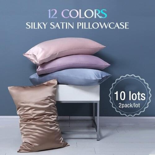 10 Lots(2 pack/lot) Solid Silky Satin Skin Care Pillowcase Hair Anti Pillow Case Skin Health Queen King Full Size Pillow Cover