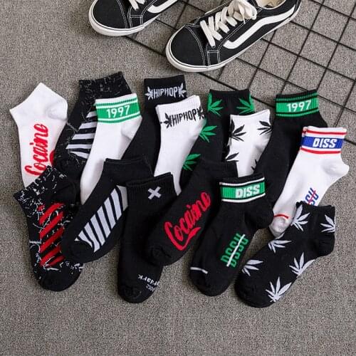 5 Pairs Men Tide Socks Spring And Summer Low-Cut Solid Color Cotton Socks Maple Leaf Boat Socks Hip-Hop Skateboard Short Socks