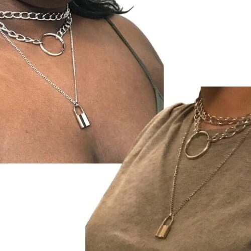 Gothic Lock Chain Necklace Multilayer Punk Choker Collar Goth Rock Leather Pendant Necklace Women Femal Aesthetic Jewelry Gifts