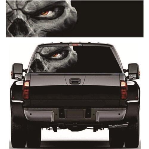 Skull Rear Window Sticker Perforated Window Graphic Sticker (22"x65" Large)