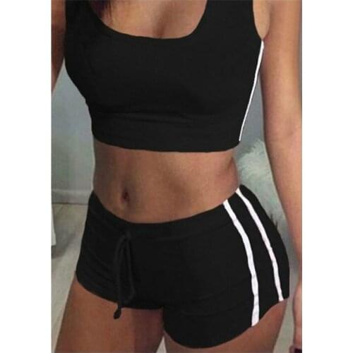 Simple Women Sport Set Gym Running Sportwear Fitness Workout Exercies Jogging Crop tops Tanks Shorts Trousers Suit Women Sets