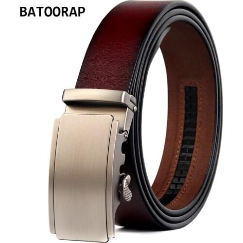 BATOORAP Mens Trouser Belt Genuine Leather Retro Wine Red Brand Waist Strap Gray Buckle Metal Business Designer Belts BA-FGZ030
