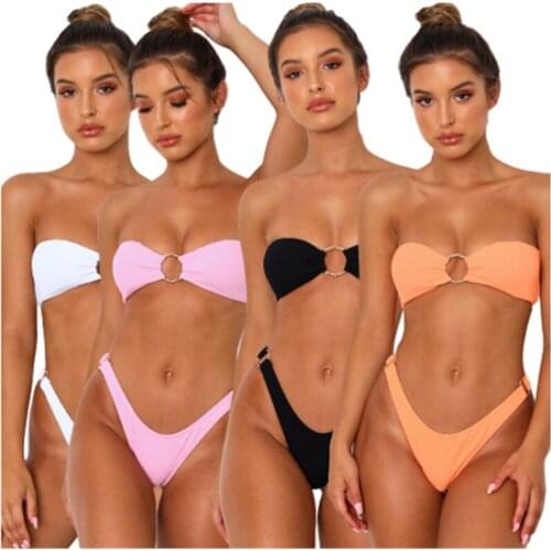 Sexy Strapless Bikini 2020 Summer Women Swimwear Solid Push Up Padded Swimwear For Women Thong Low Waist Bathing Suit