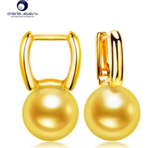 [YS] Square Design 18k Gold Drop Earring 7.5-8mm Genuine Natural Japanese Akoya Pearl Earrings Fine Jewelry For Women